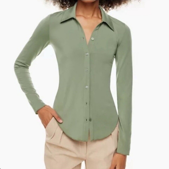 Aritzia Wilfred Gold Pose Long Sleeve Shirt Size S - Picture 2 of 7